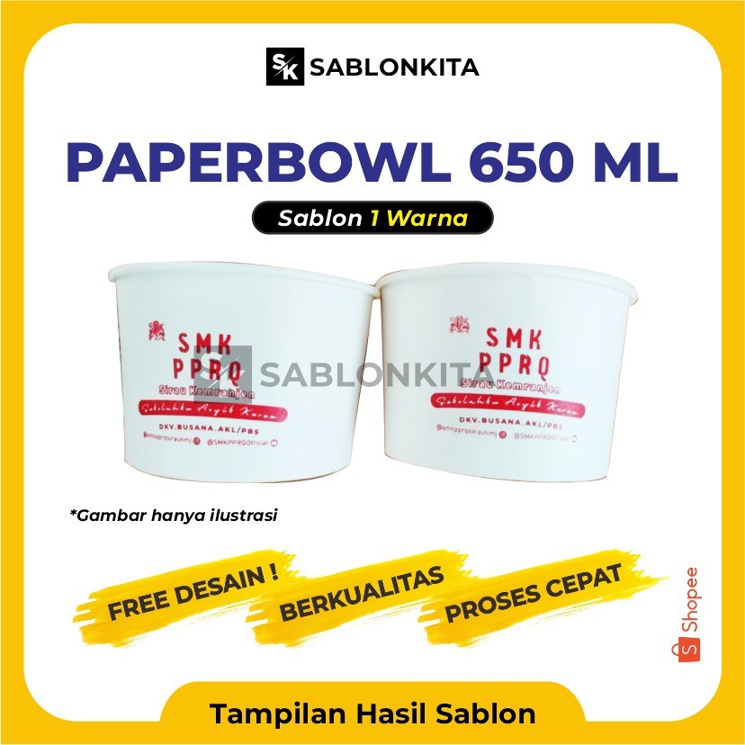 NO COD [[ SABLON CUSTOM ]] PAPER BOWL 650 ML INDOKU Mangkok Kertas Rice Paperbowl