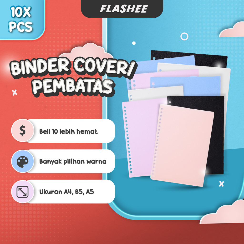 

Flashee Paket Bundle Cover Sampul Loose Leaf A5 B5 A4 Cover Notebook Transparan 10 Lembar Pembatas