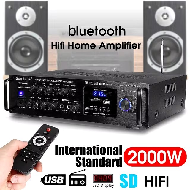 Power Amplifier 2000W Sunbuck Amplifier Bluetooth Karaoke EQ Home Theater Radio Reverb Echo Fitur Le
