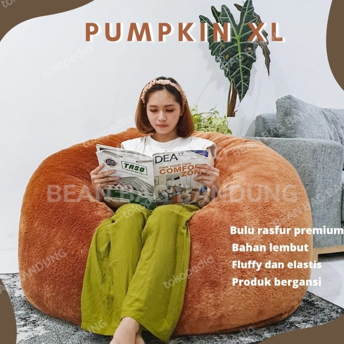 BEAN BAG PUMPKIN JUMBO XL /BEAN BAG DENGAN ISI / FLUFFY RASFUR - L