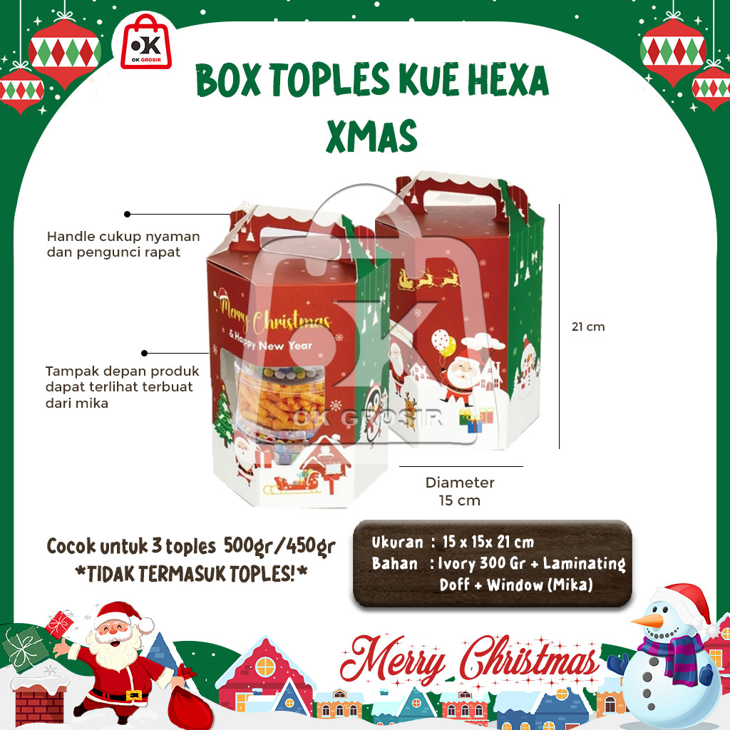 

Box Kado Natal XMAS HEXA untuk 3 Toples Tabung 500gr Kue Kering Natal Christmas Gift Box (1 pcs)