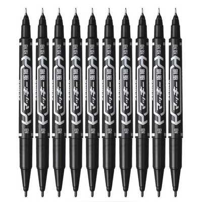 

6 Pcs/Set Wholesale Twin Tip Permanent Marker Pen Fine Point Waterproof Ink Thin Nib Crude Nib Black Ink 0.5mm-1mm Fine Color