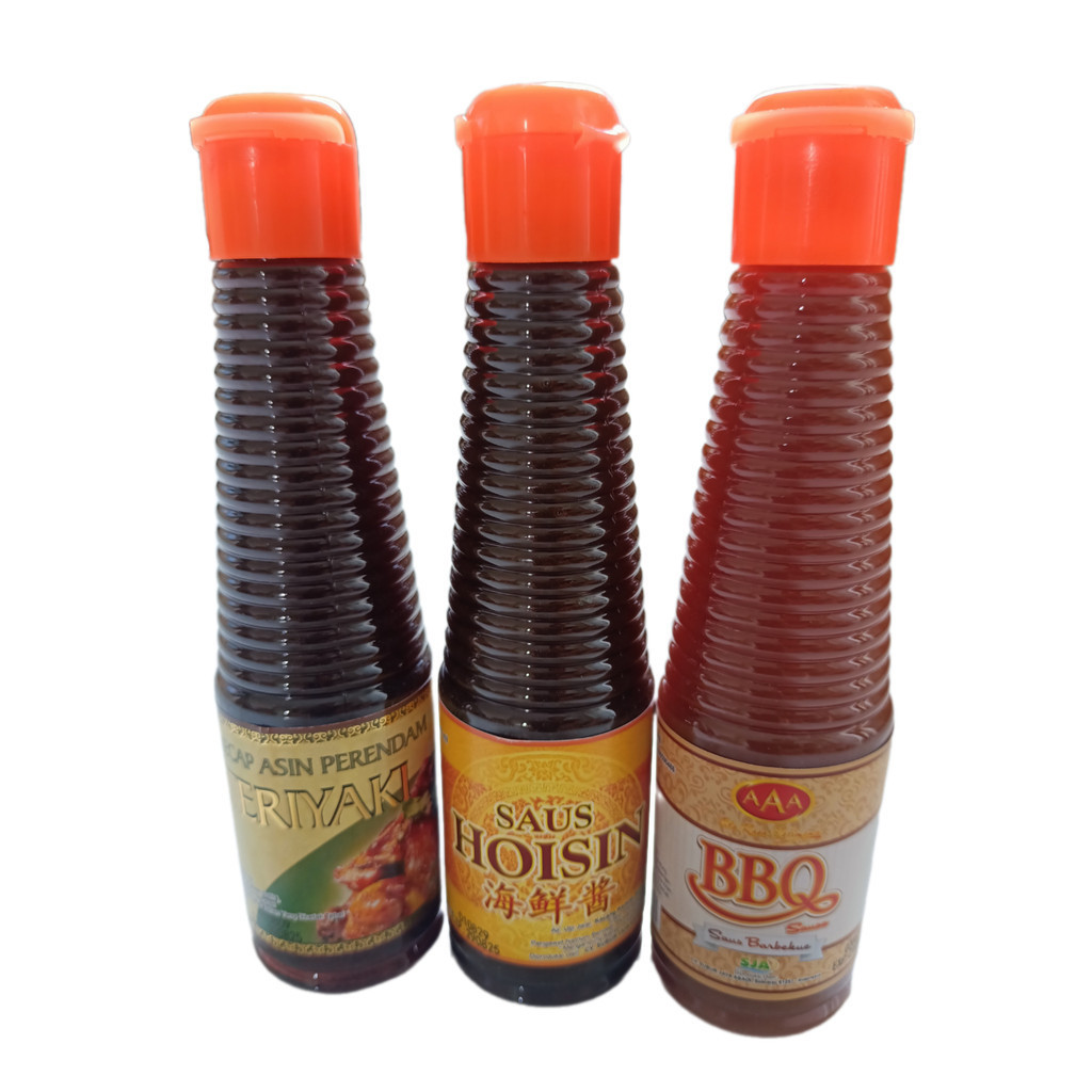 

Paket 3 Botol - Kecap Asin Perendam Teriyaki, Saos Hoisin, Saos BBQ AAA 140 ml