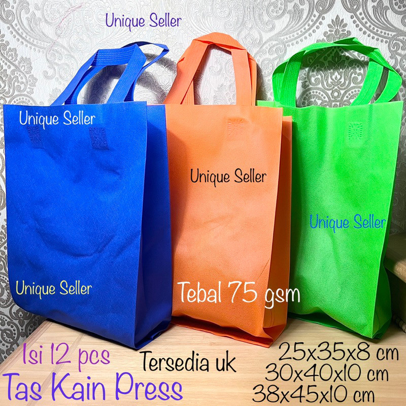 [Isi 12] Tas Kain Spunbound 25x35 30x40 38x45 cm 75 Gsm / Tas Kain Tali 25x35x8 cm / Tas Kain Spunbo