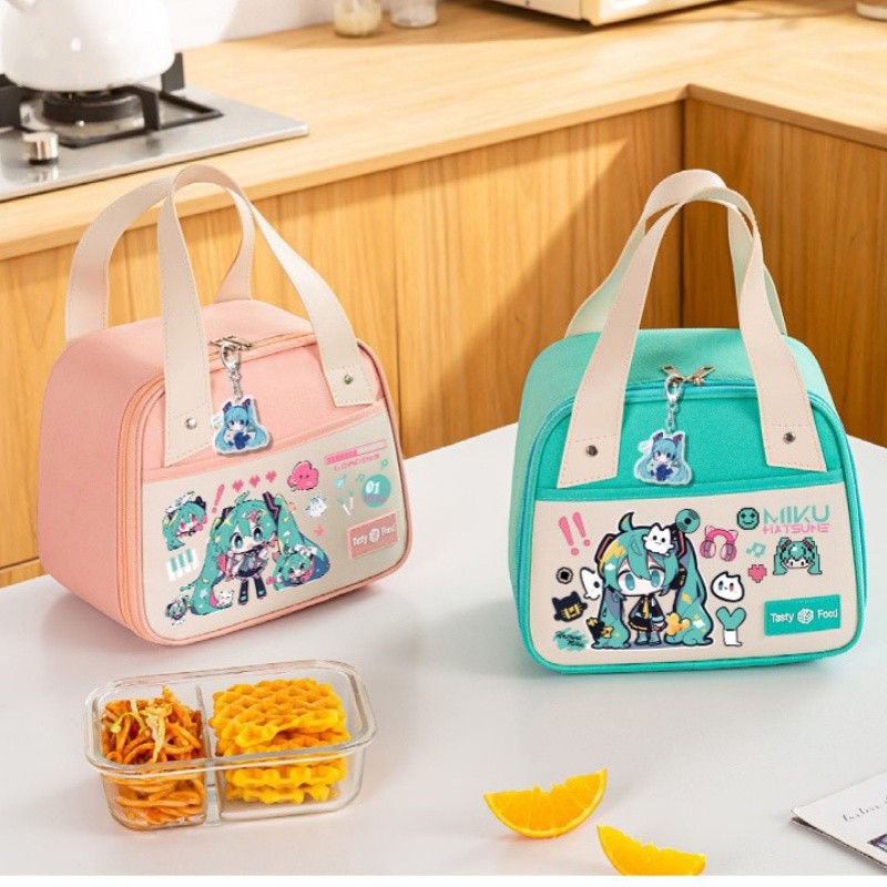 

Kawaii Hatsune Miku Lunch Bag Insulated Bento Pack Portable Large Capacity Student Lunch Handbag Camping Picnic Food Bags Gift