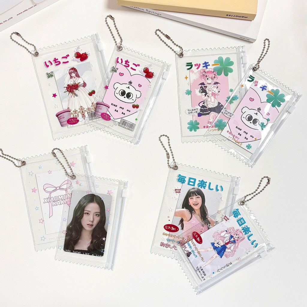 

PVC Cartoon Cute Jelly Photo Card Holder Pockets for 3.2x4.9 Inch Mini Photo Sticker Name Card 3 Inch Photos with Key Chain Zip