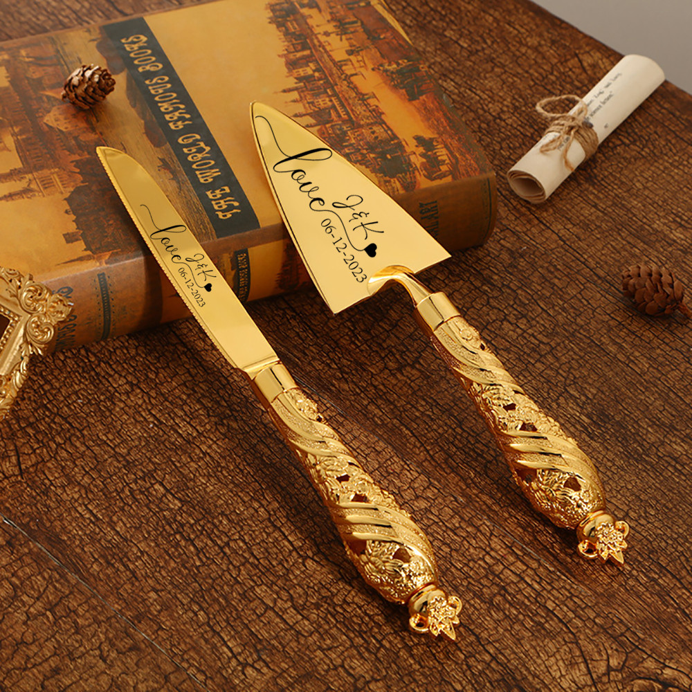 Customized Wedding Cake Cutting Service Set, Exquisite Handle Combination Tableware, Knife and Fork,