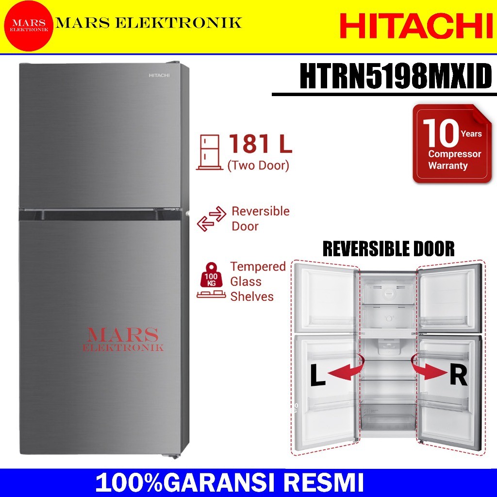 KULKAS 2 PINTU HITACHI HRTN5198MXID - 181 LITER - REVERSIBLE DOOR - READY - KULKAS 2 PINTU HITACHI G