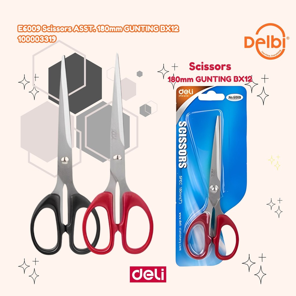 

Deli/Gunting Serbaguna Gunting yang dilapisi anti karat kualitas tahan lama 180mm E6009 Scissors ASST. 180mm GUNTING BX12