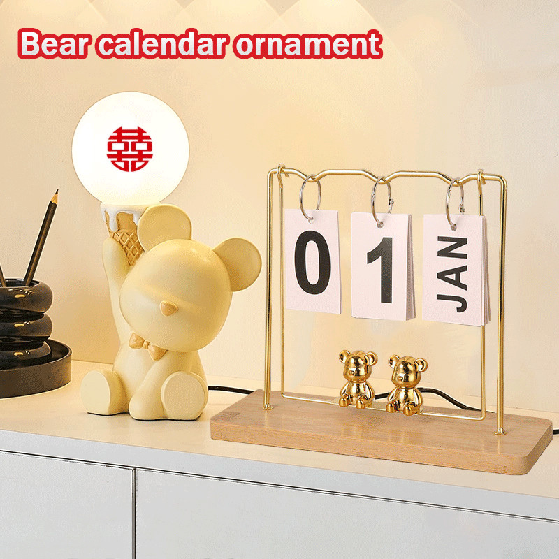 

【COD】Kalender desktop kantor kreatif Eropa Bear calendar ornament living room office desktop calendar ruang tamu ruang kantor Beruang kalender ornament