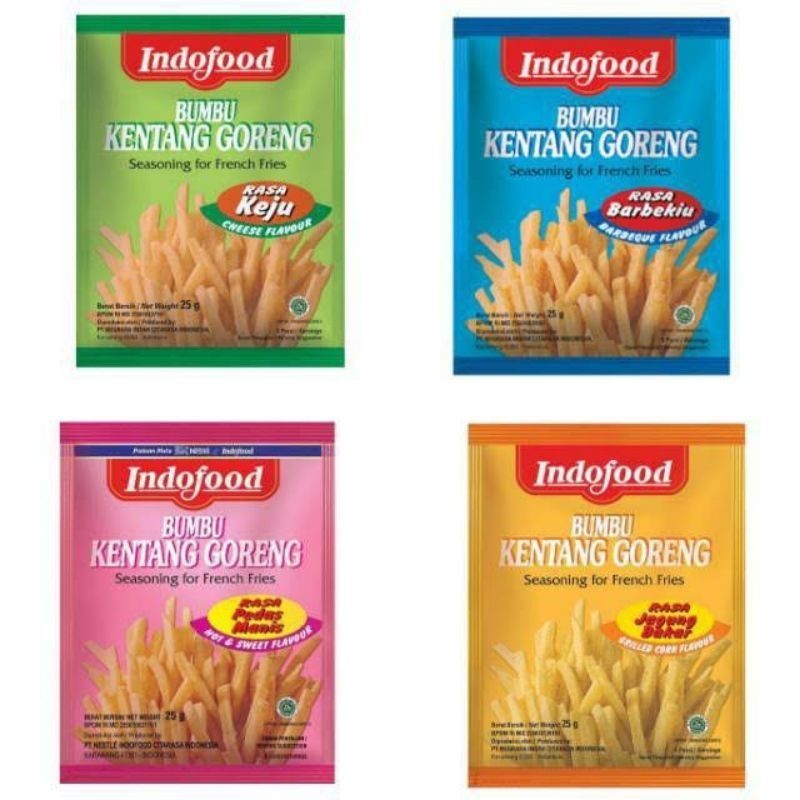 

Bumbu Kentang Goreng Indofood 25gr ( Keju, Barbekiu, Jagung Bakar, Pedas Manis) - AMR