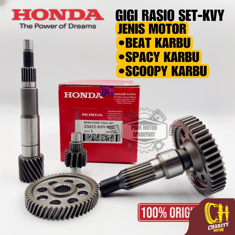 ORIGINAL GIGI RASIO SET KVY HONDA BEAT KARBU, SPACY KARBU, SCOOPY KARBU KUALITAS ASLI HONDA AHM