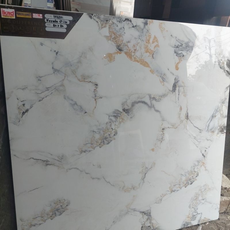 GRANIT LANTAI 80X80 IKAD NEVADA WHITE GLAZED POLISH MURAH