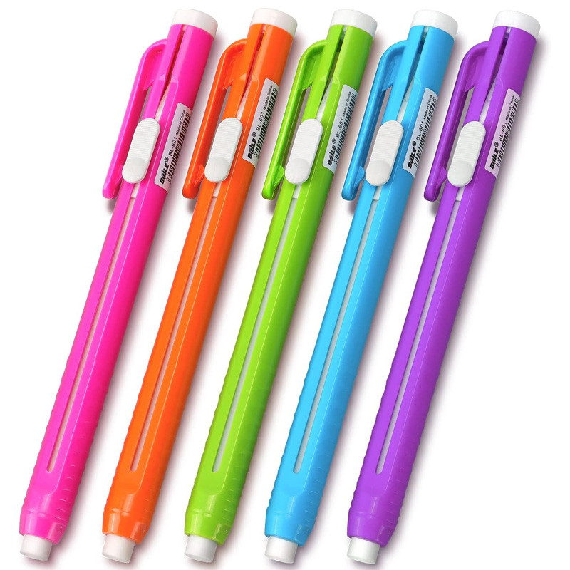 

5Pcs Color Automatic Kawaii Eraser Plastic Holder Rubber Pen Replaceable Core Art Drawing Writing Error Correction Supplies