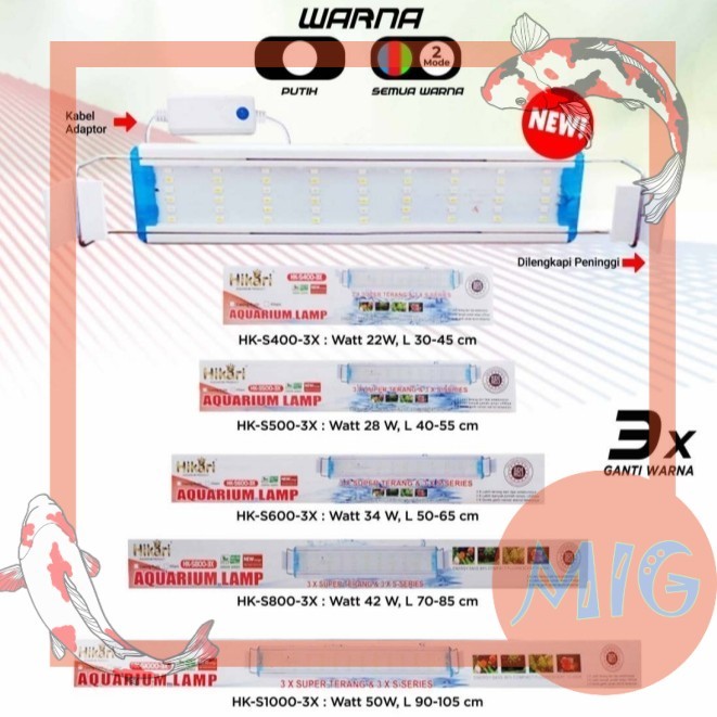 Lampu gantung aquarium series 3 x mode 6 rows LED HIKARI HK S 400 500 600 800 1000 3 X MODE untuk ak