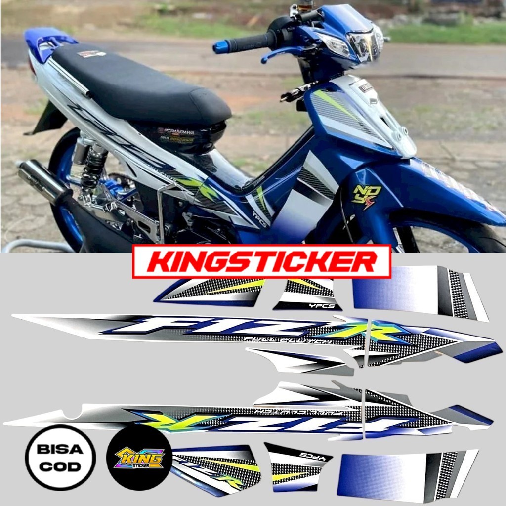 Striping stiker polet list motor Yamaha fizr fiz r f1 zr 2004 biru putih variasi stiker Fullset