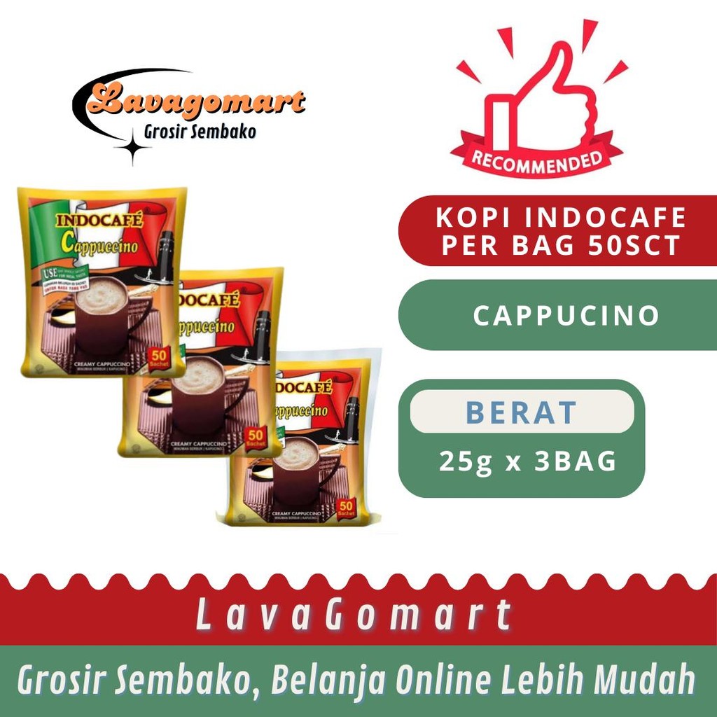 

KOPI INDOCAFE CAPPUCINO 50X25g - 3 BAG - LAVAGOMART - BANDUNG