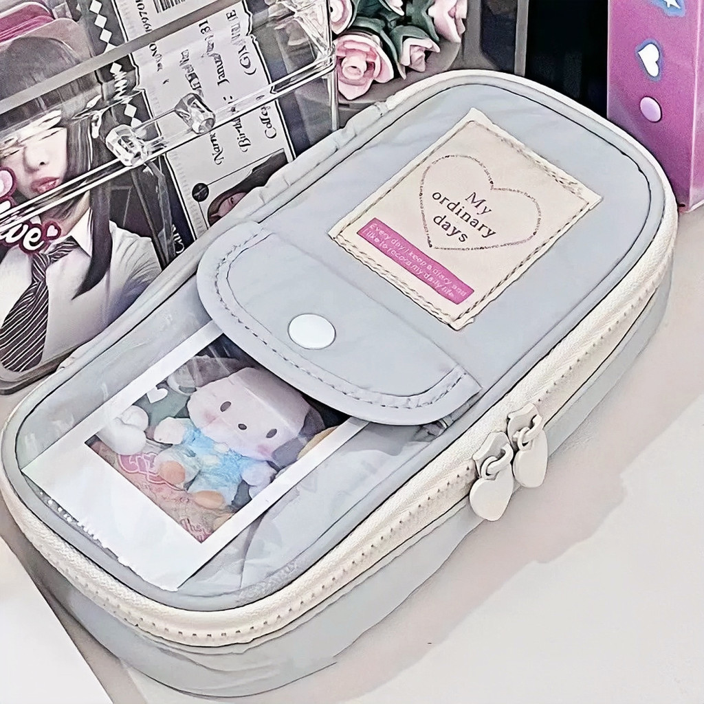 

CARAT Pencil Case DOUBLE ZIPPER Tempat Pensil Retro Heart Zipper Large Capacity Stationery Cosmetic Pouch/Large Capacity Kantong Pensi