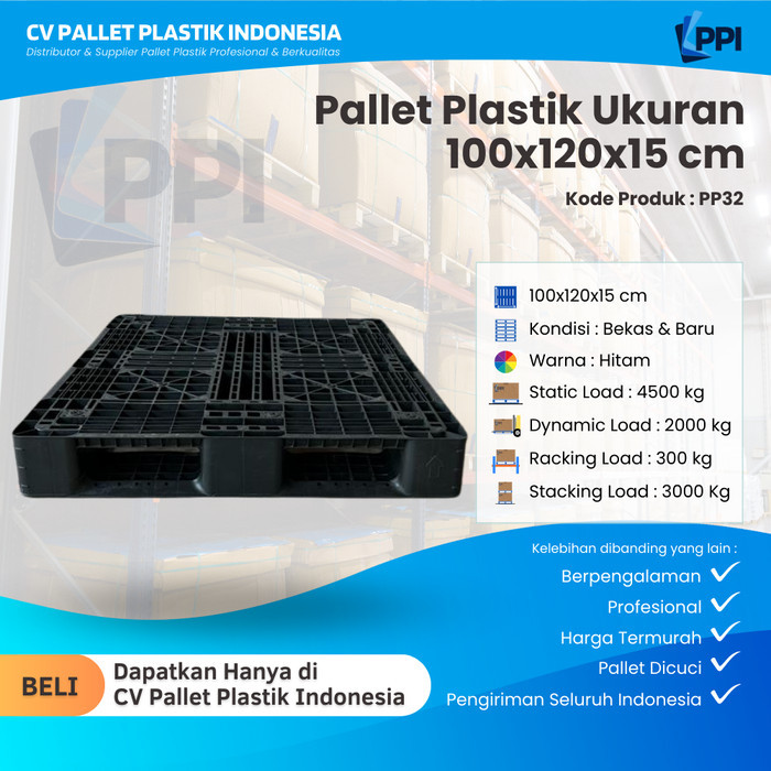 

Pallet Plastik Bekas/Baru Ukuran 100x120x15 cm – PP32/ Pallet Plastik Hitam / Pallet Plastik Jaring