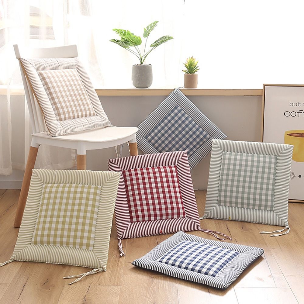 

Linen Checkered Four Seasons Sponge Chair Cushion Soft Chair Pad Home Office Four Seasons Seat Cushion
