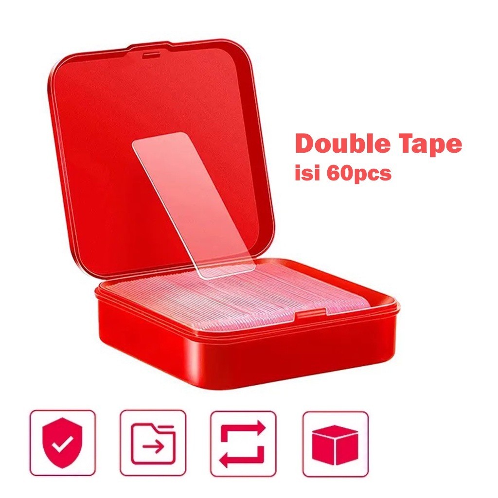 

TrendyStuff.id Stiker Double Tape Bening Dua Sisi Isi 60Pcs/Box | Solasi Perekat Serbaguna Super Kuat | Double Sided Stickers Tape Transparent | SelotipTempelan Dekorasi Dinding Tembok R969