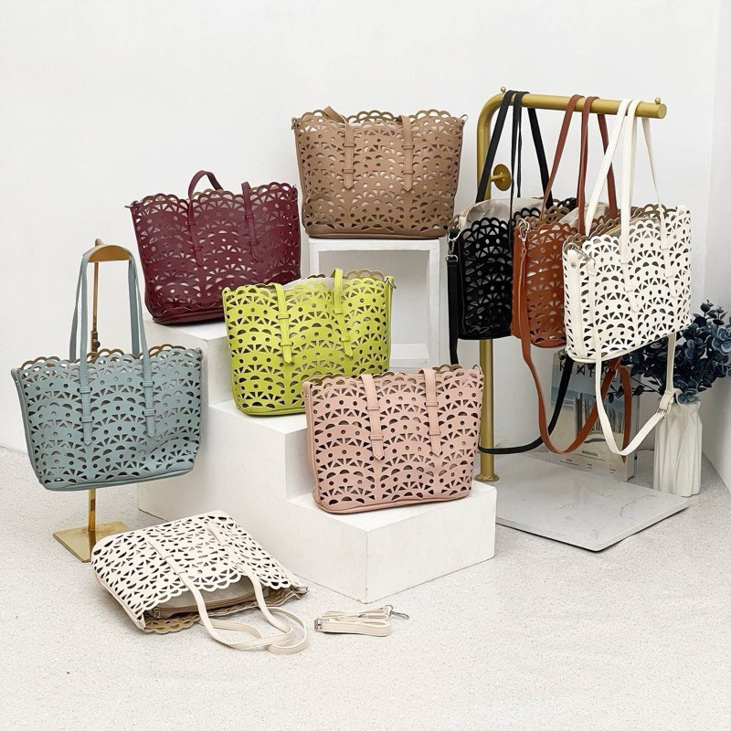 Tas cewek Hitam Shopper Lasetcut Pola Kode : 10015471simpel kecil murah
