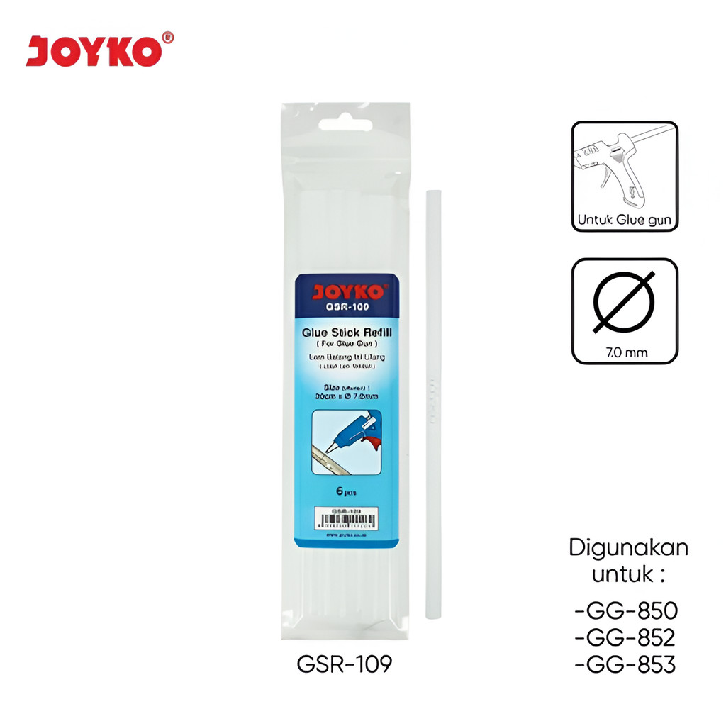 

Joyko Glue Stick Refill Lem Bakar Isi Lem Tembak Kecil Joyko GSR-109 Putih / Bening (1 Set / 6 PCS)