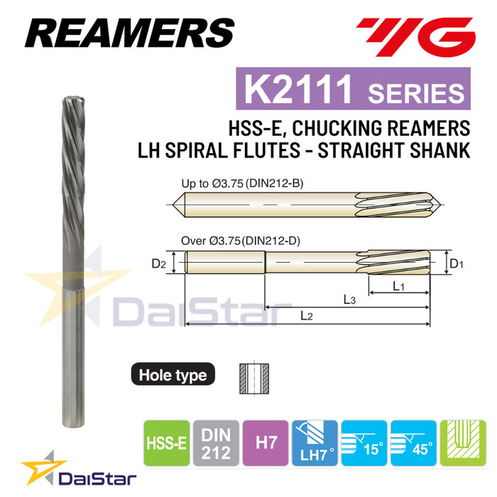 YG-1 HSS-E Reamer Machine Spiral Flute 2|3|4|5|6|7|8|9|10|11|12|13|14|15|16|17|18|19|20 mm YG1 Reame