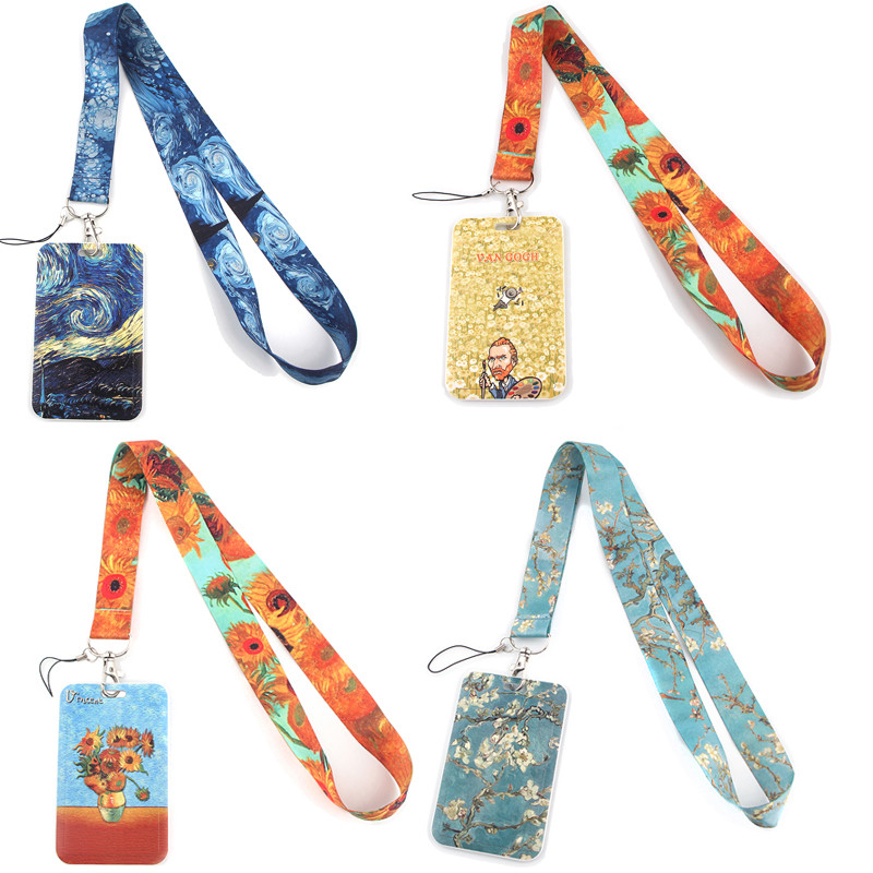 

LX478 Van Gogh Card Cover Lanyard Neck Strap Rope For Mobile Cell Phone ID Card Badge Holder With Keychain Keyring
