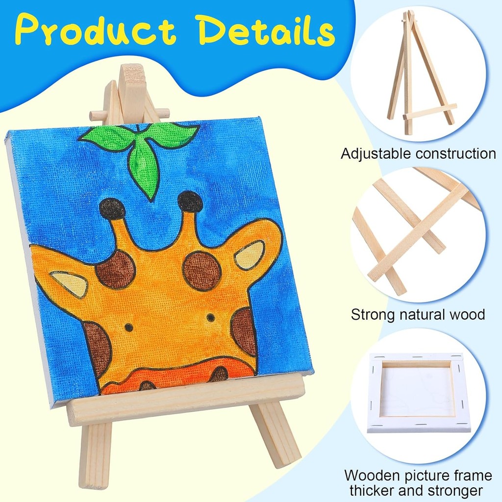 

2 Pack Mini Paint By Numbers Set with Easel for Kids Children Beginner Canvas with Frame DIY Acrylic Oil Painting for Wall Decor