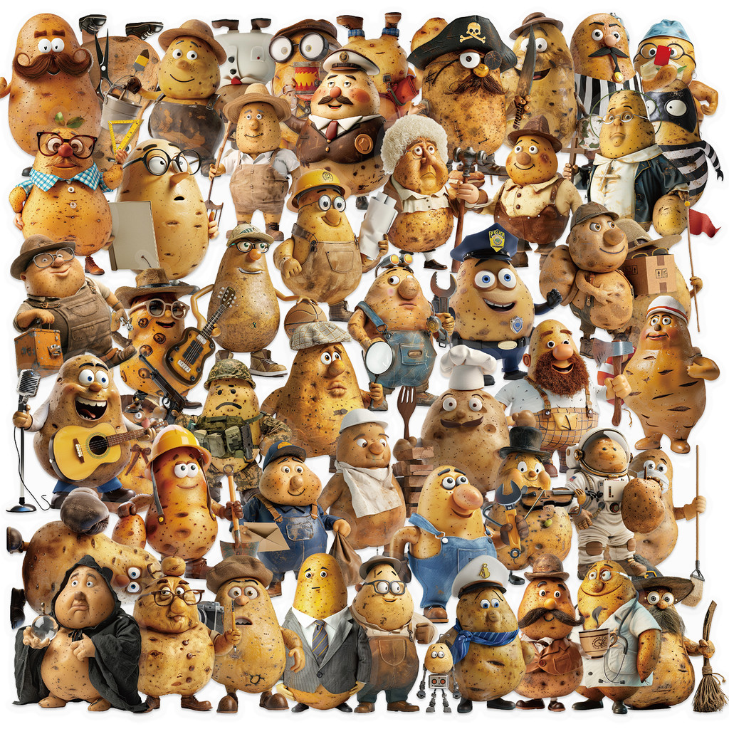 

50PCS Working Potato Graffiti Sticker Cute PET Transparent Decal For Laptop Phone Guitar Cup Skateboard Waterproof Sticker