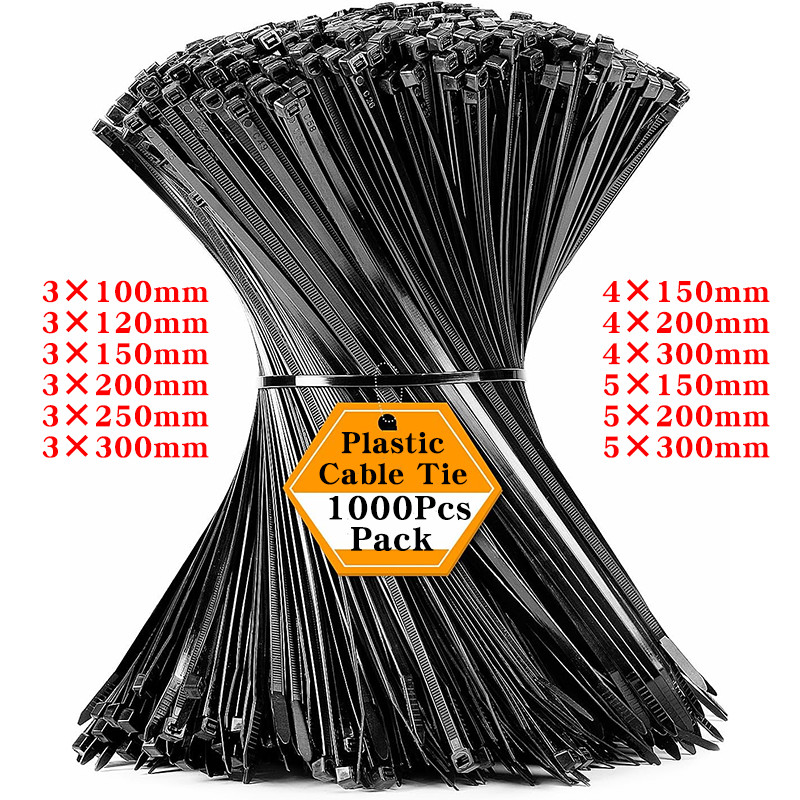 

1000Pcs Self-locking Plastic Nylon Cable Tie Black Cable Tie Fastening Ring 3X150mm Cable Tie Zip Wraps Strap Nylon Cable Tie