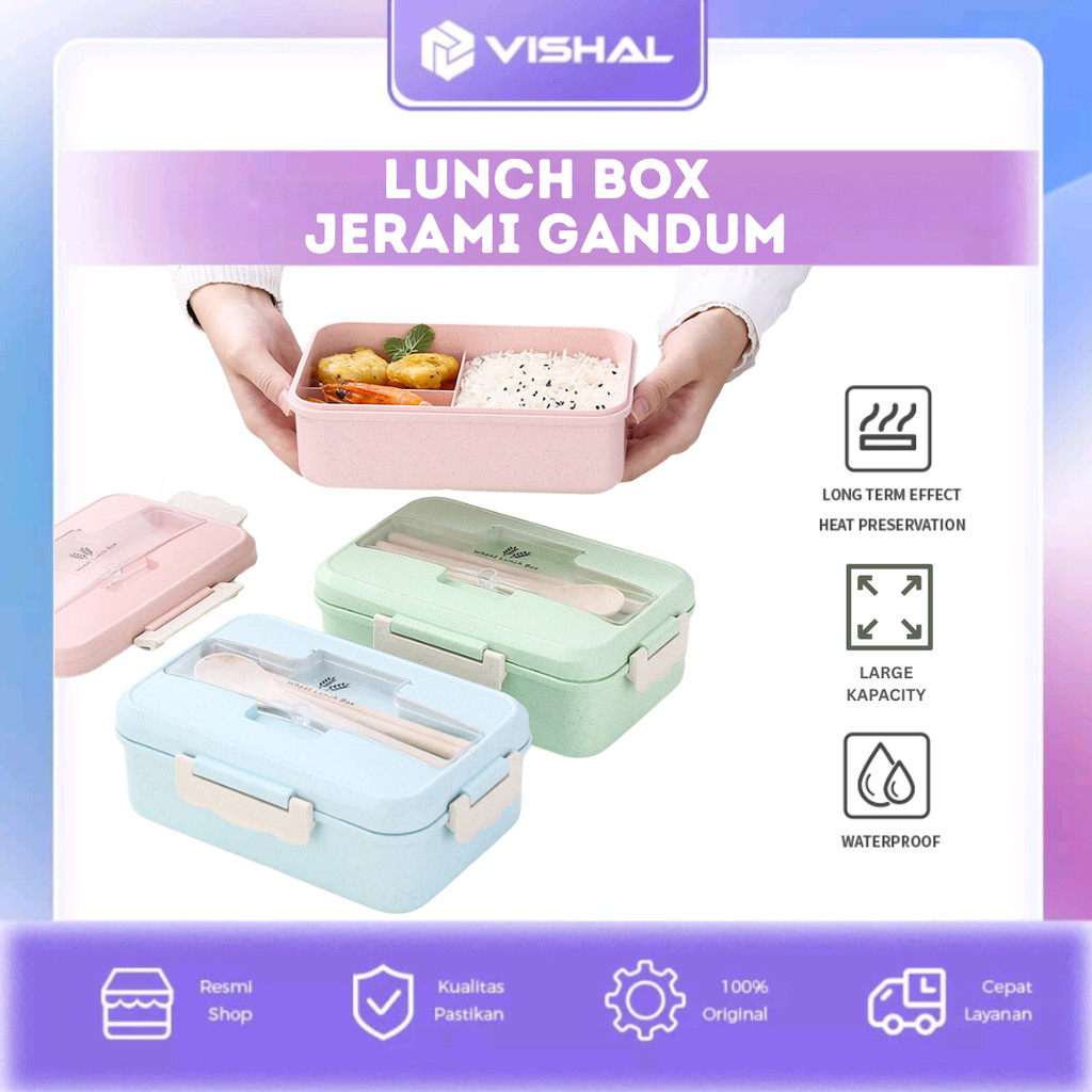 Lunch Box Kekinian Sekolah Simple Original High Quality Bekal Sekat Kerja Nasi Food Grade Praktis Re