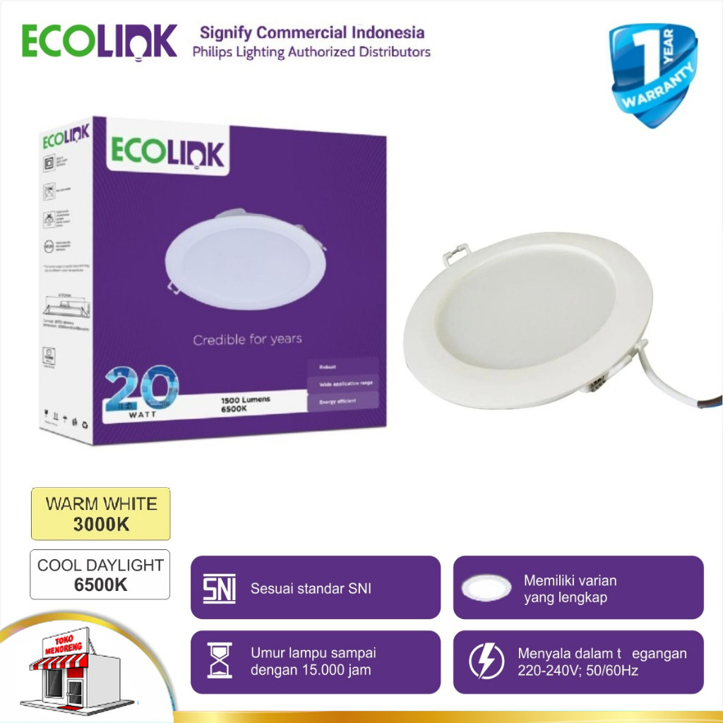 ECOLINK EDN200B Downlight 20W LED Tanam Langit2 Plavon 20 Watt Lampu Plafon 20Watt