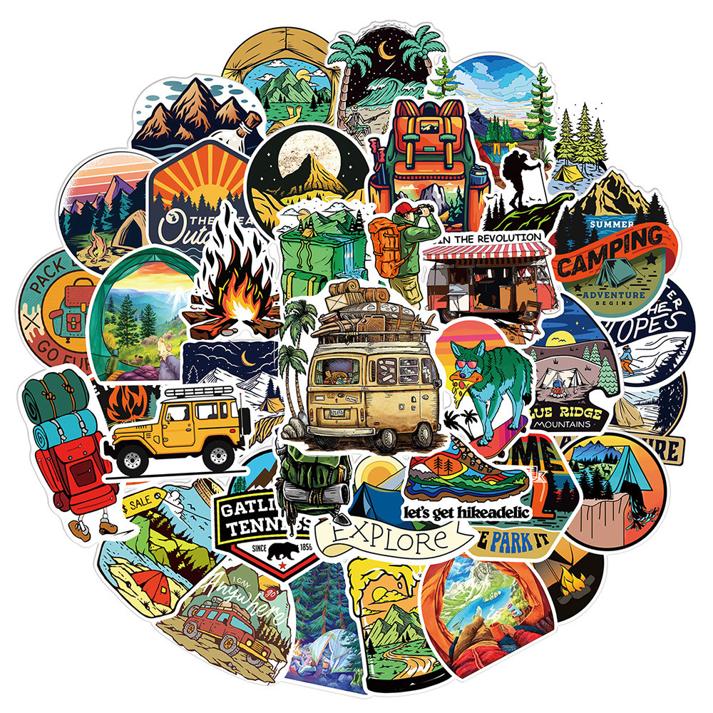 

10/30/50/100pcs Outdoor Hiking Camping Stickers Cartoon Decal Skateboard Phone Laptop Car Luggage Bike Cool Waterproof Sticker