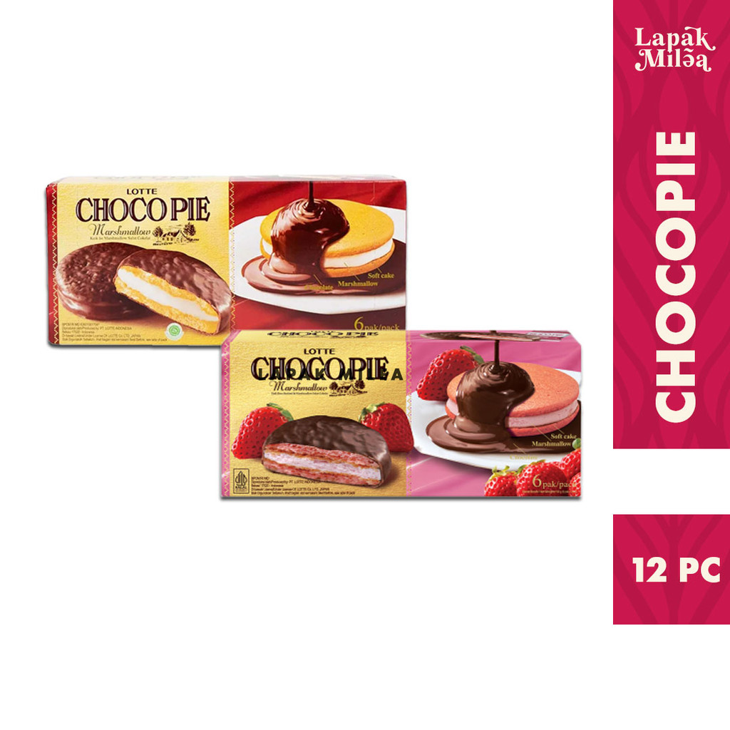 

Lotte Chocopie Richeese Chocolate Pie Strawberry Pie 1 Box isi 12 pc