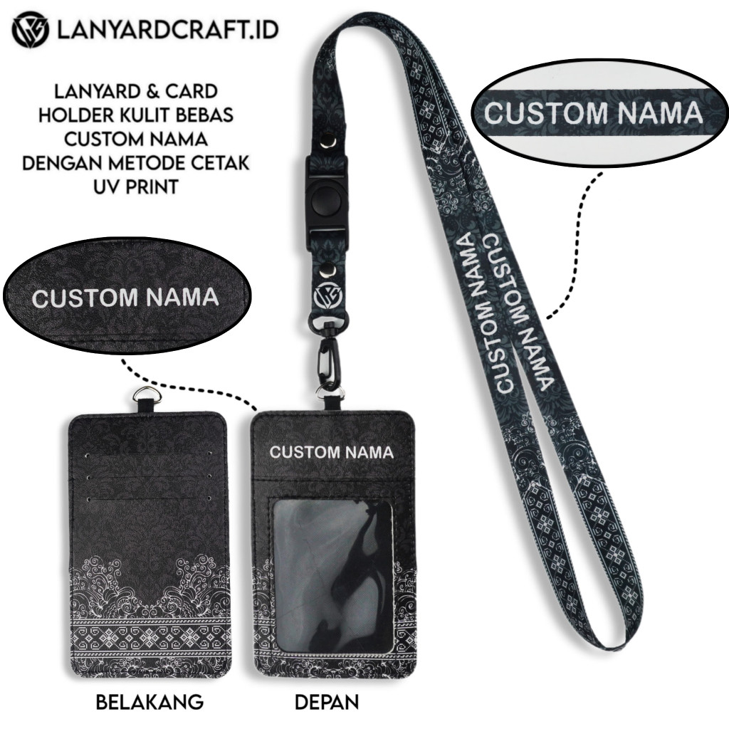 

V1 Id Card Holder Leather Custom + Lanyard Custom Nama Batik Series Gantungan Tali Lanyard Holder Id Card Kulit UV Print