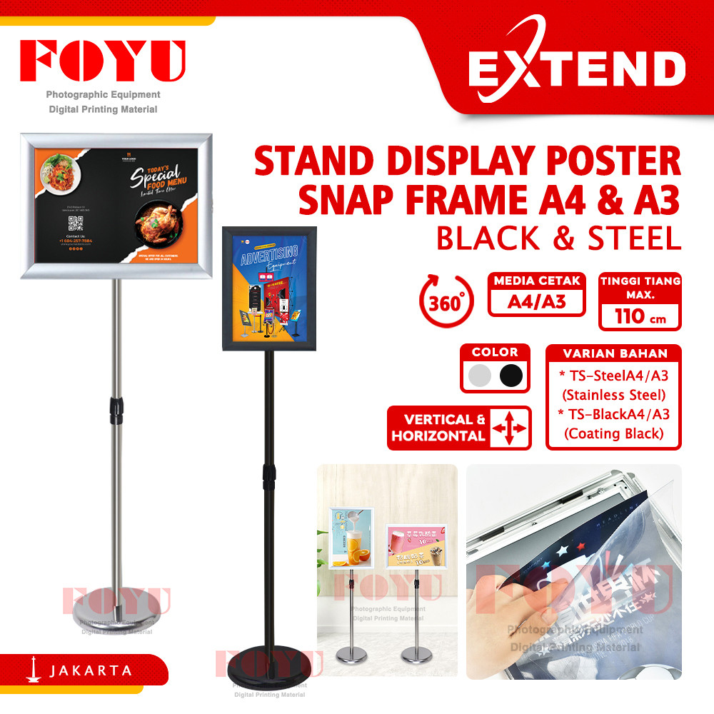

Stand Display Poster Snap Frame Steel Black A3 A4 Sign Board Tripod