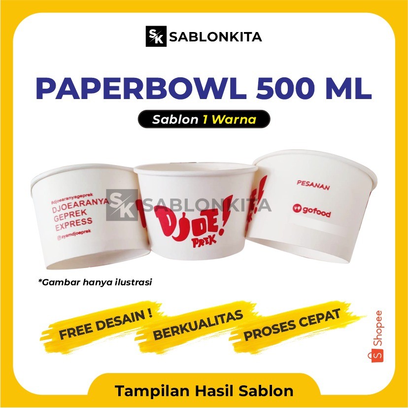 NO COD [[ SABLON CUSTOM ]] PAPER BOWL 500 ML INDOKU Mangkok Kertas Rice Paperbowl