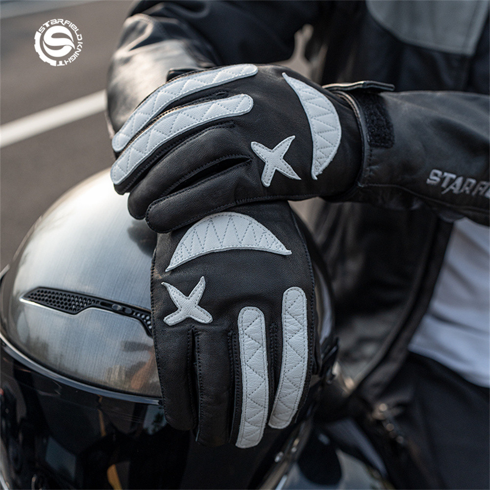 Goat Leather Motorcycle Racing Gloves Men Touchscreen Biker Glove Black Genuine Leather Non-slip Mot