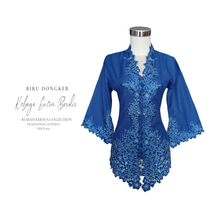 ✨LARIS✨ -Kebaya Encim Kartini Katun Bordir Modern Lengan Lonceng Biru Dongker - S