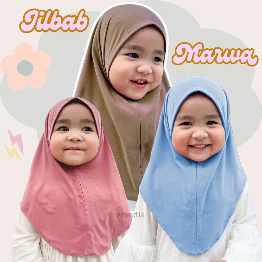 Jilbab Marwa uk Bayi - 5 Tahun / Hijab Instan Baby Balita 1 2 3 4 th Jersy Polos Anak Perempuan Non 