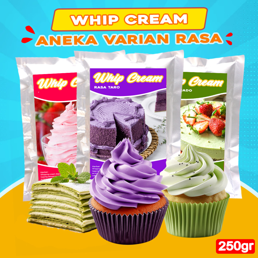 

WHIP CREAM BUBUK 250GR / ANEKA RASA TOPPING WHIP CREAM 250GR / BUBUK WHIP CREAM 250GR