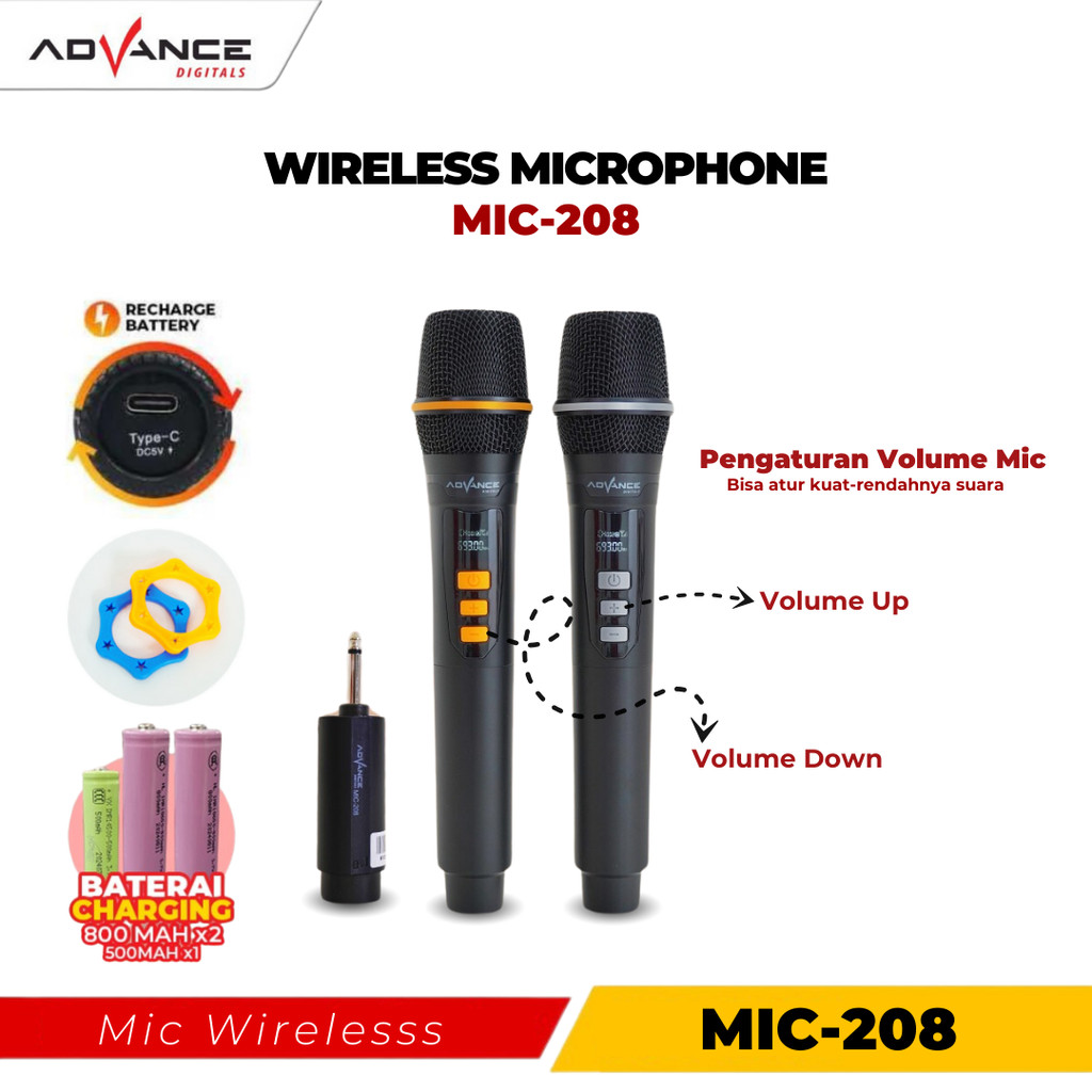 【Bisa dikirim hari ini】Advance Mic Wireless Microphone Mic double (Batrei dapat di Charger )UHP Digi