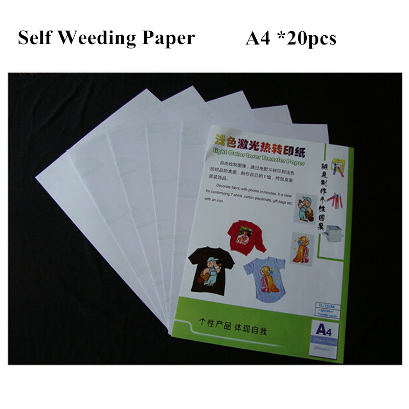 

20sheets Laser Heat Transfer Printing Paper A4 Size Light Color No Cut Self Weeding Paper For T shirt Thermal Transfers Papel