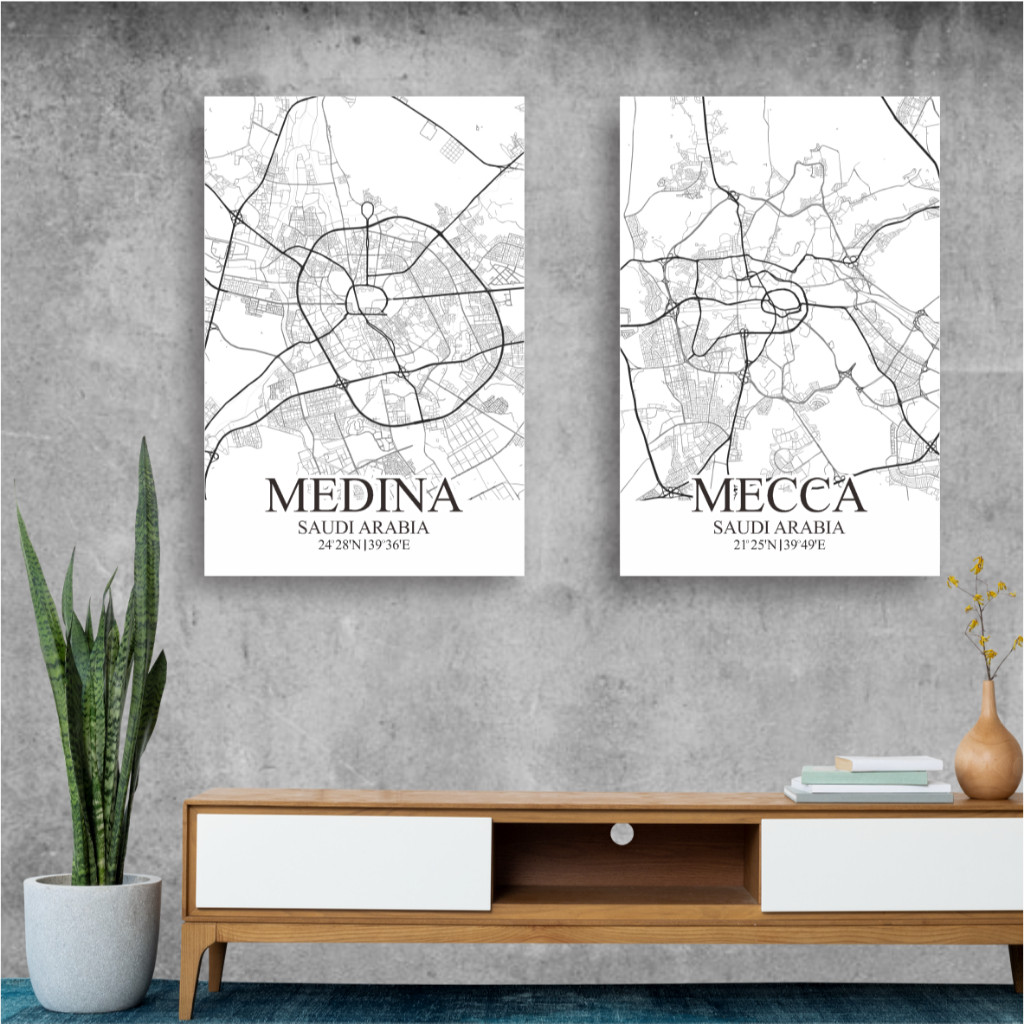 Hiasan Dinding Aesthetic Map Peta Mekah Madinah Ruang Tamu Mewah