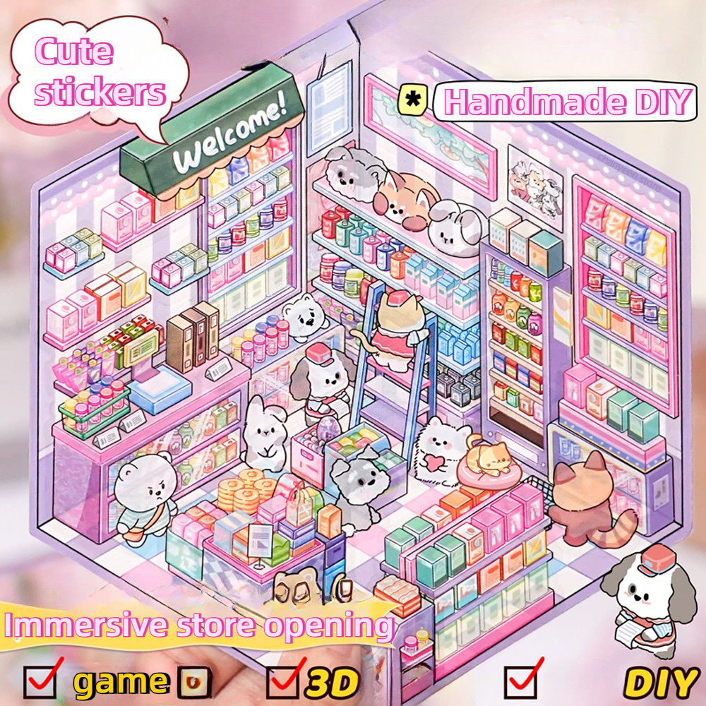 

3D Sticker DIY Cabin Scene StackingThree-dimensional Cute Cartoon Animal Children Stickers Hand Account Cute Gift for Kid Child