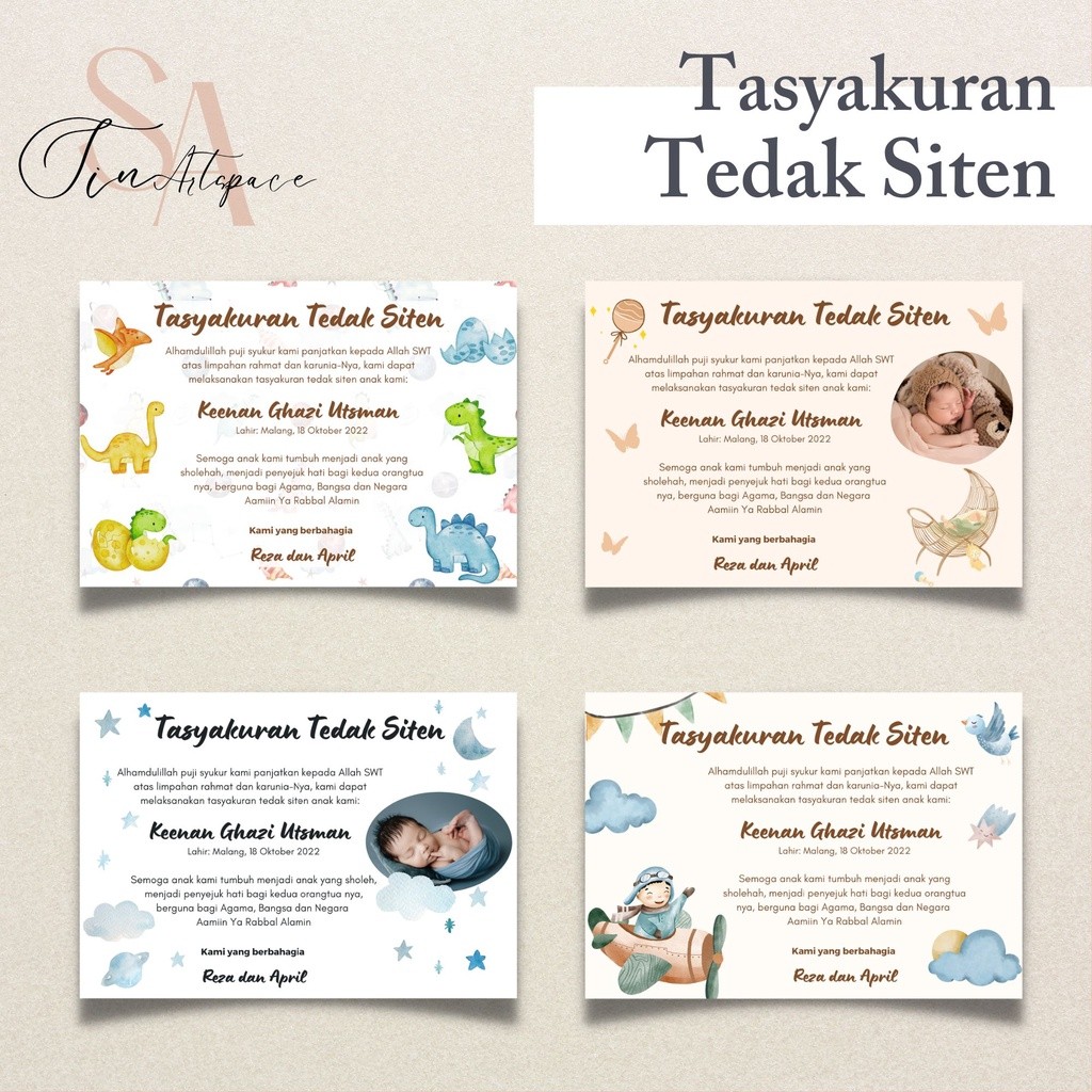 

Cetak Stiker/Kartu Tasyakuran Tedak Siten Bayi, Tasyakuran Kelahiran, Tasyakuran Selapan, Tasyakuran Aqiqah