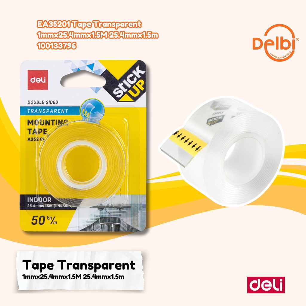 

Deli double sided tape, dua sisi transparan (1 roll / kartu) EA35201 EA35201 Tape Transparent 1mmx25.4mmx1.5M 25.4mmx1.5m