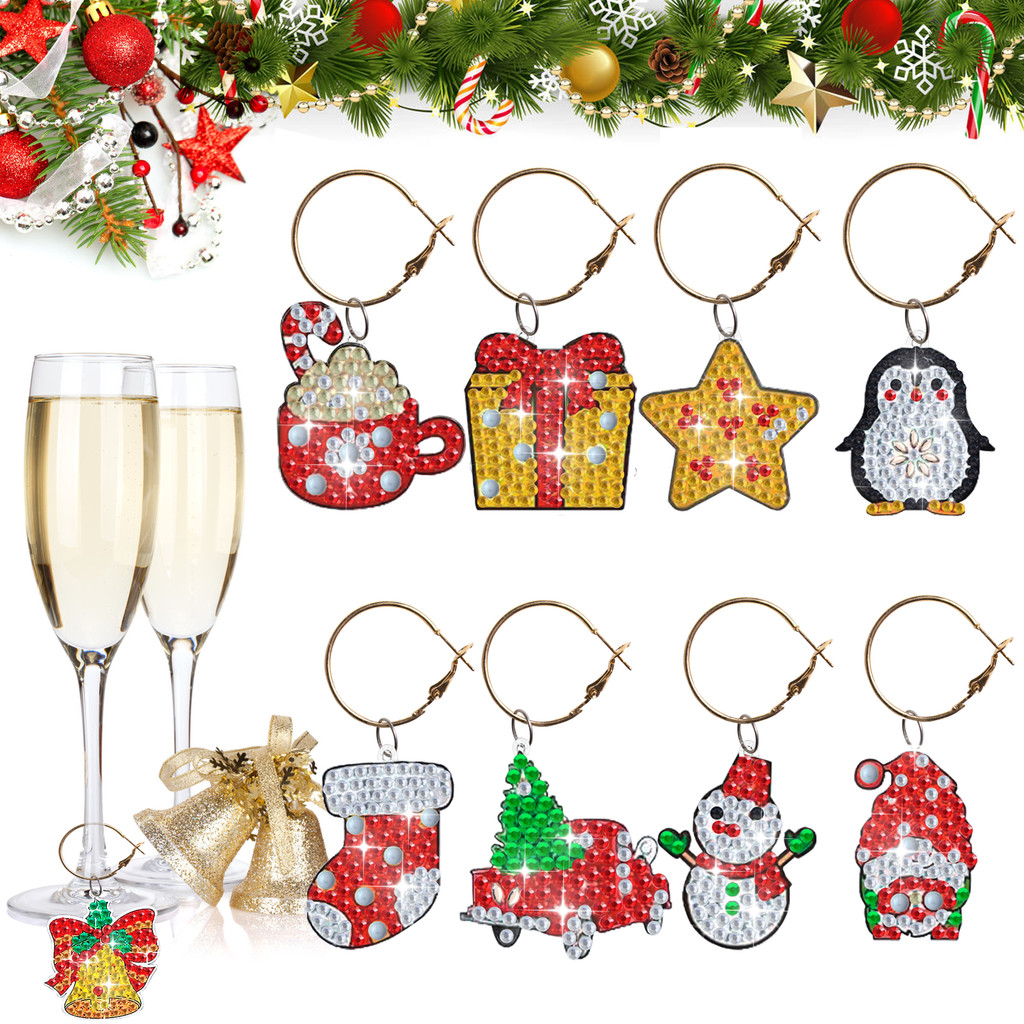 

8pcs/Set DIY Diamond Painting Christmas Drink Markers Acrylic Wine Glass Markers Charms Diamond Art Christmas Ornaments